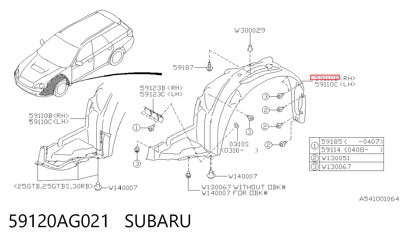 Guarda-barras direito do pára-lama dianteiro para Subaru Outback III B13, BP