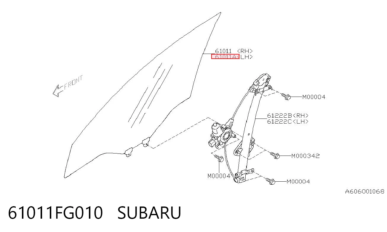 61011FG010 Subaru Vidro da porta dianteira esquerda