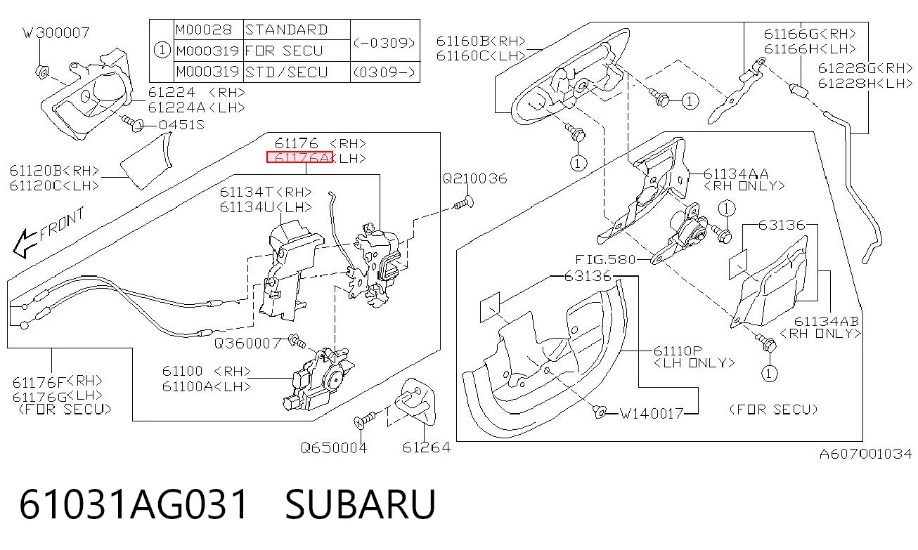 Fecho da porta dianteira esquerda para Subaru Outback III B13, BP