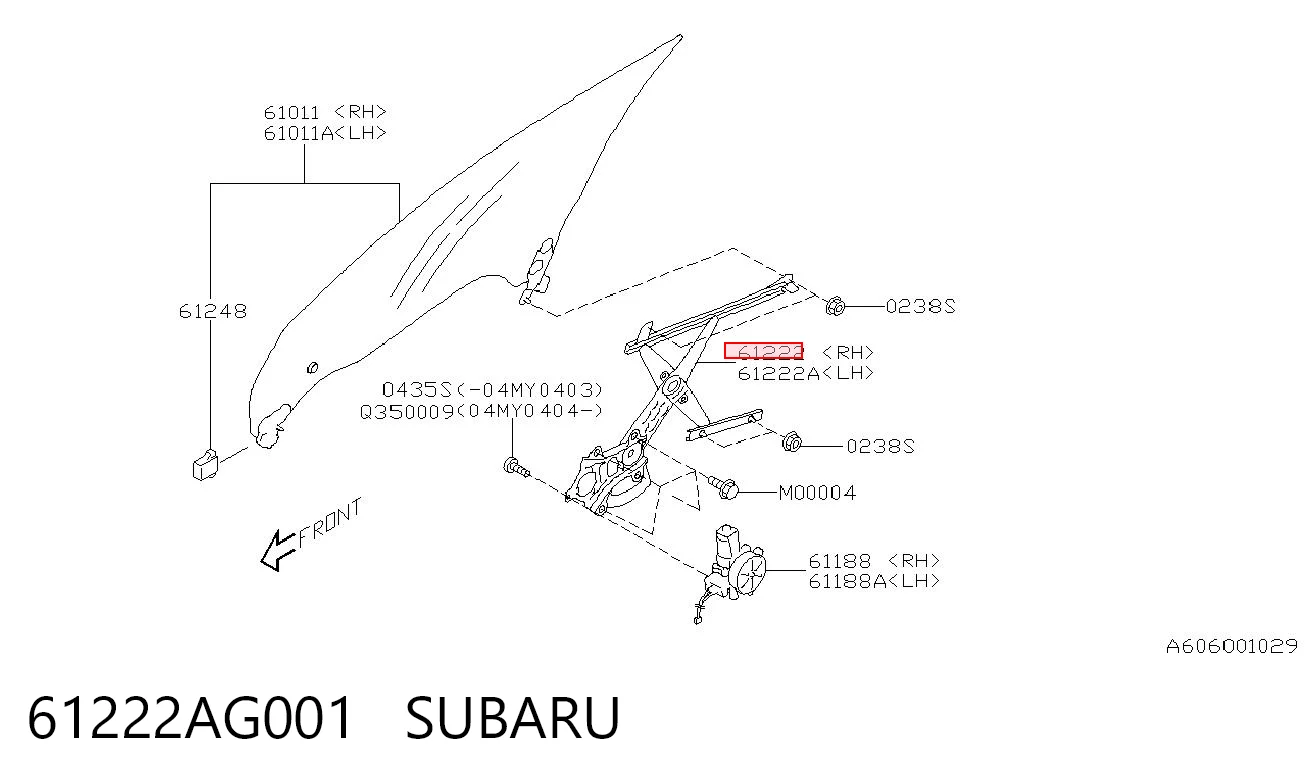 Mecanismo de acionamento de vidro da porta dianteira direita para Subaru Outback III B13, BP
