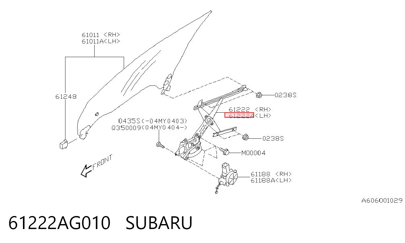 Mecanismo de acionamento de vidro da porta dianteira esquerda Subaru Outback  B13, BP ao melhor preço