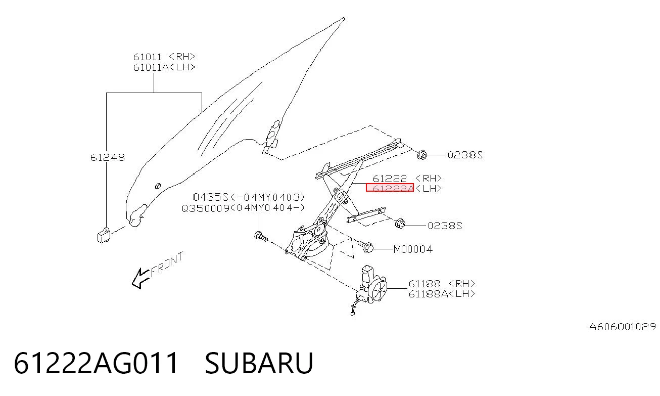 Mecanismo de acionamento de vidro da porta dianteira esquerda Subaru Outback III B13, BP