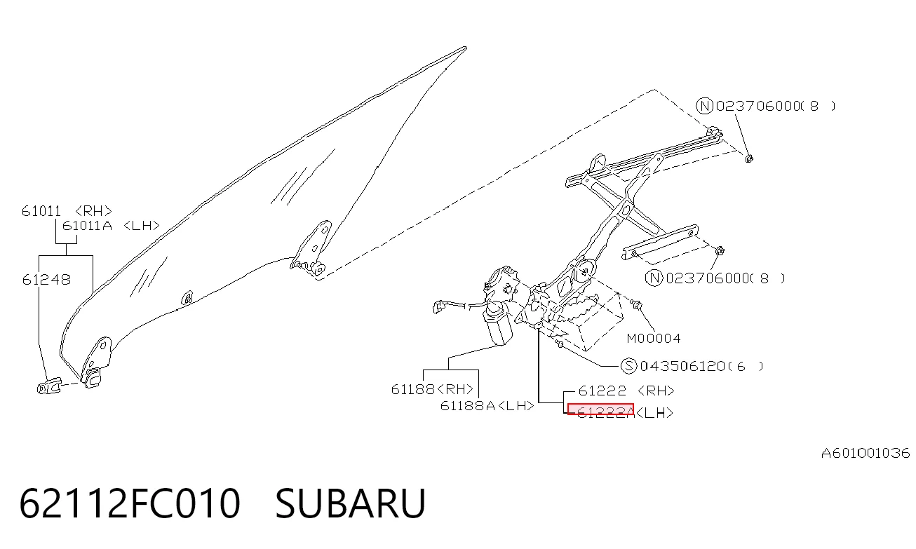 Mecanismo de acionamento de vidro da porta dianteira esquerda para Subaru Forester I S10, SF