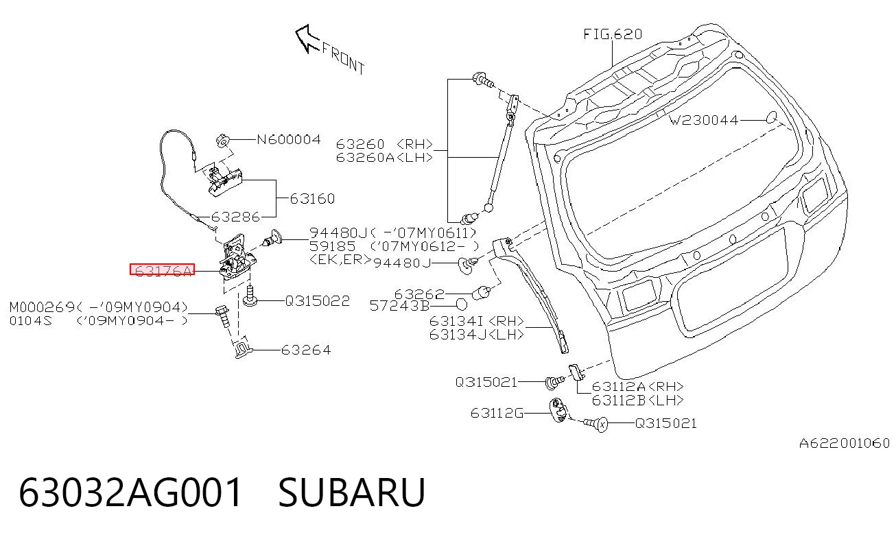 63032AG001 Subaru Fecho de tampa de porta-malas (de 3ª/5ª porta traseira)
