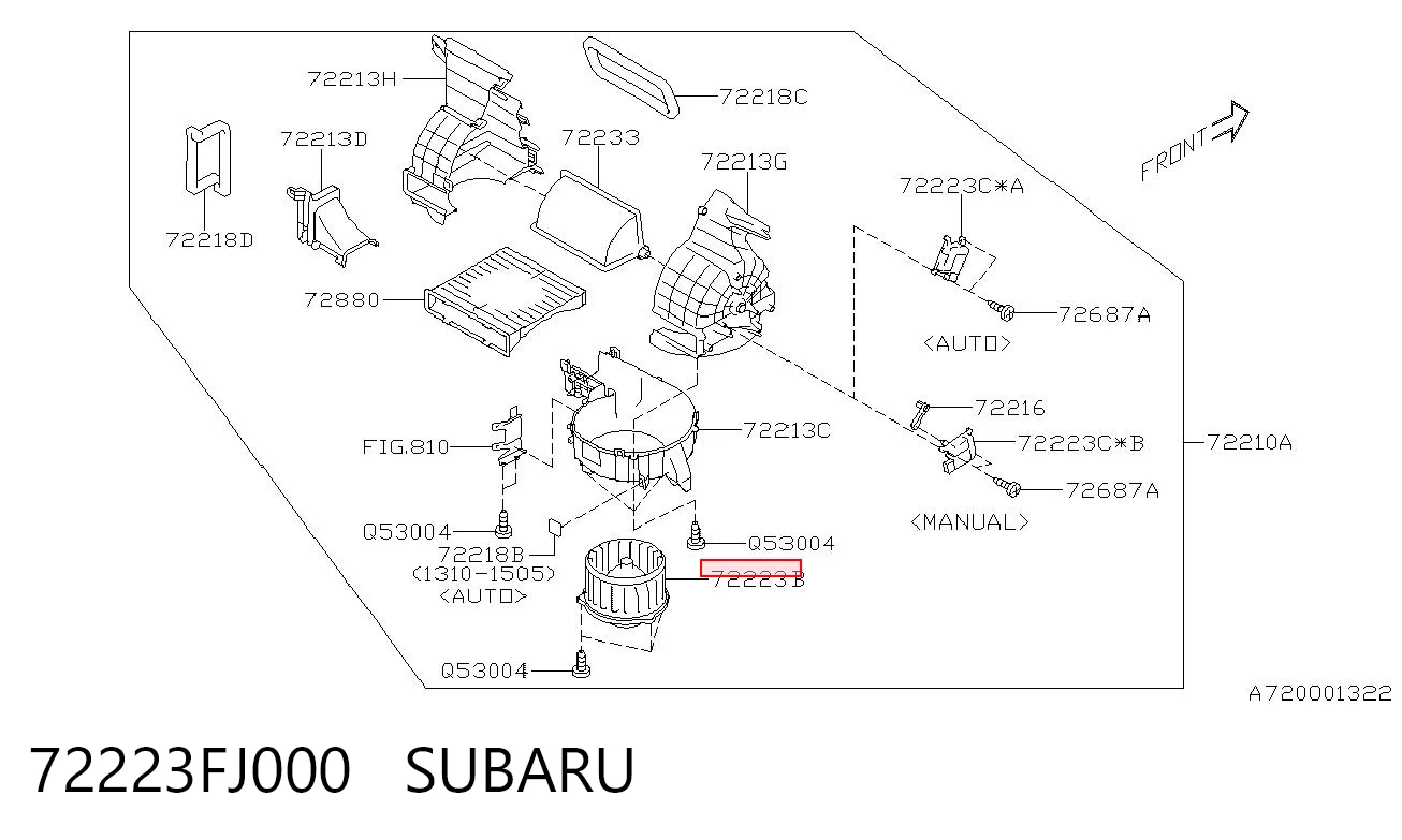 72223FJ000 Subaru Motor de ventilador de forno (de aquecedor de salão)