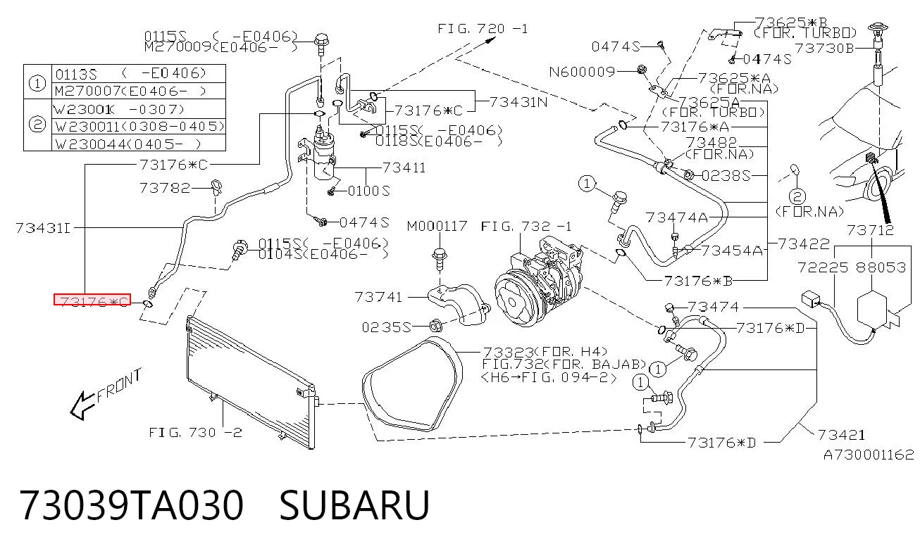 73039TA030 Subaru Vedante anular de mangueira do compressor de injeção