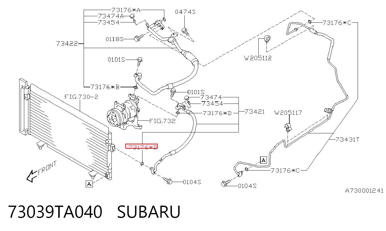 73039TA040 Subaru Vedante anular de tubo de aparelho de ar condicionado