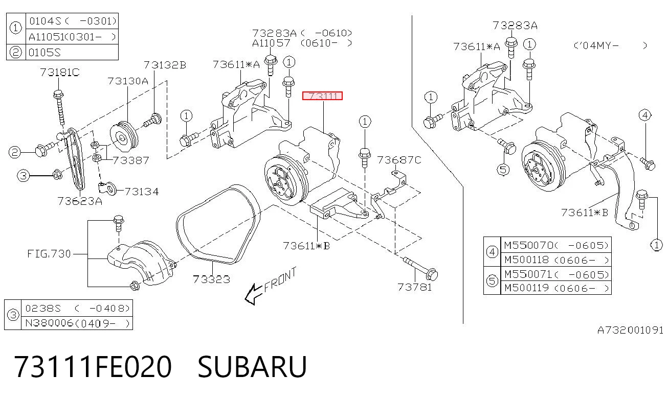 73111FE020 Subaru Compressor de aparelho de ar condicionado