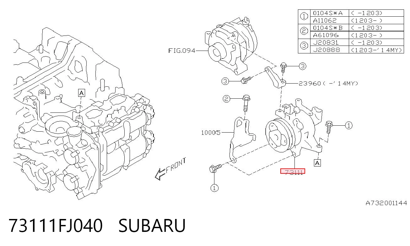 73111FJ040 Subaru Compressor de aparelho de ar condicionado