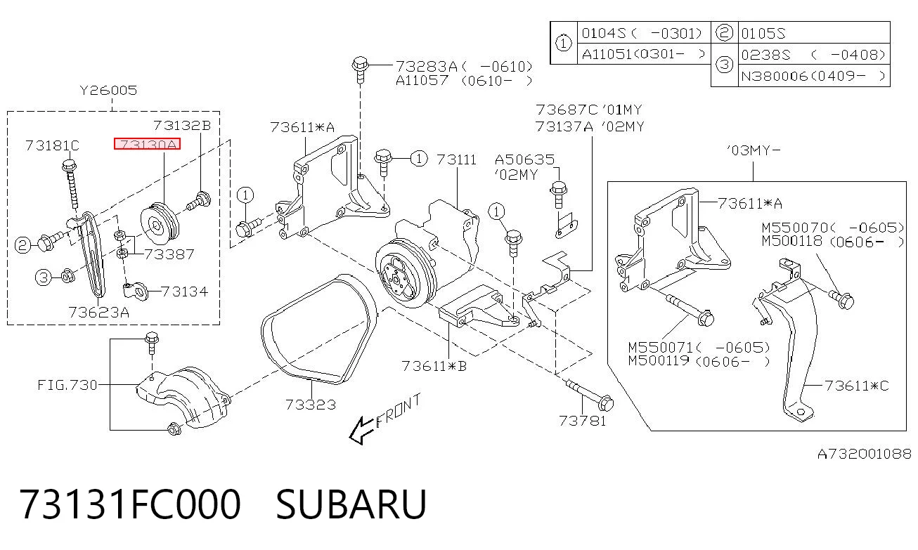 73131FC000 Subaru Rolo de reguladora de tensão da correia de transmissão