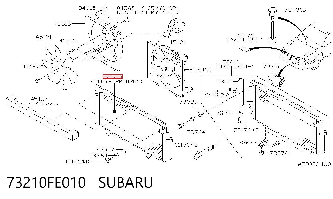 73210FE010 Subaru Radiador de aparelho de ar condicionado