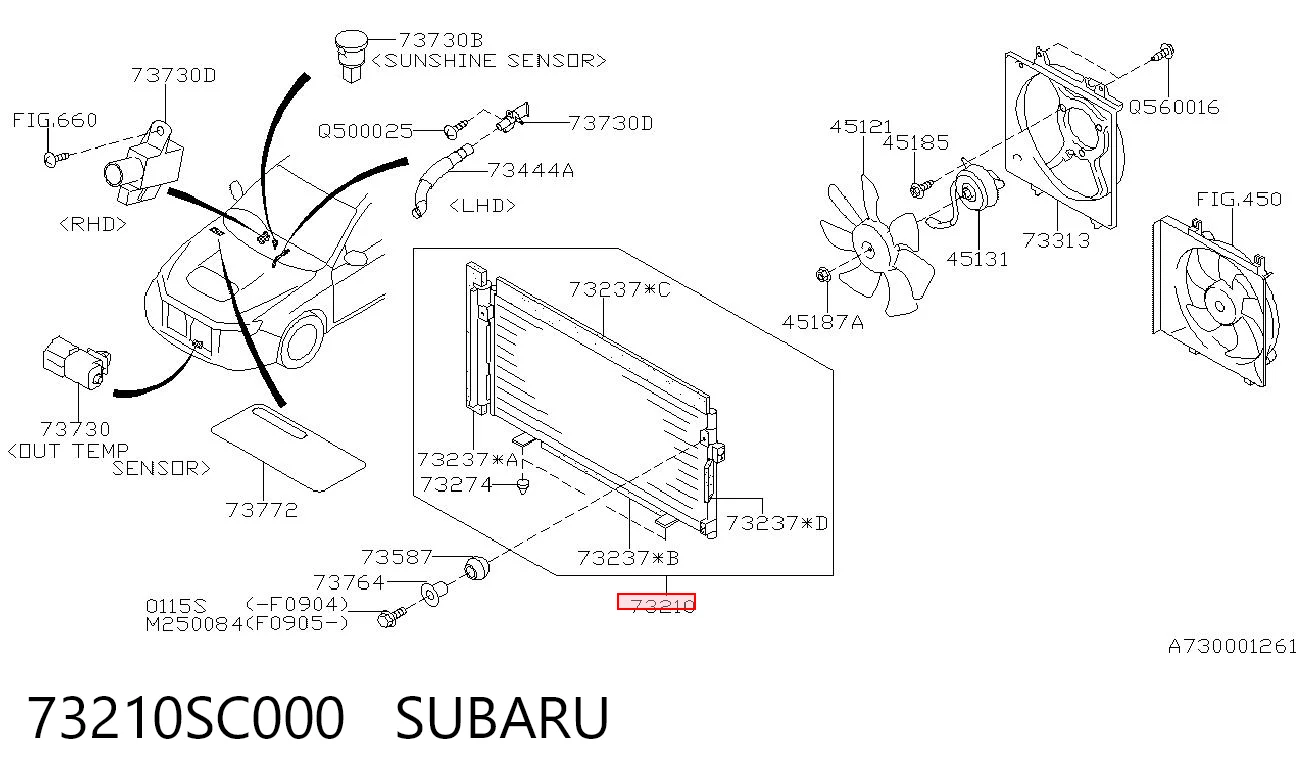 73210SC000 Subaru Radiador de aparelho de ar condicionado
