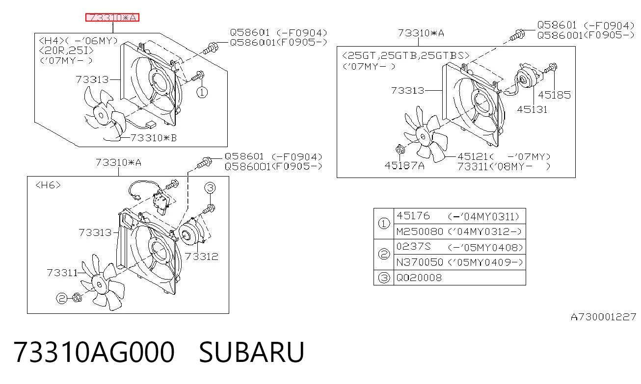 73310AG000 Subaru Difusor do radiador de esfriamento, montado com motor e roda de aletas