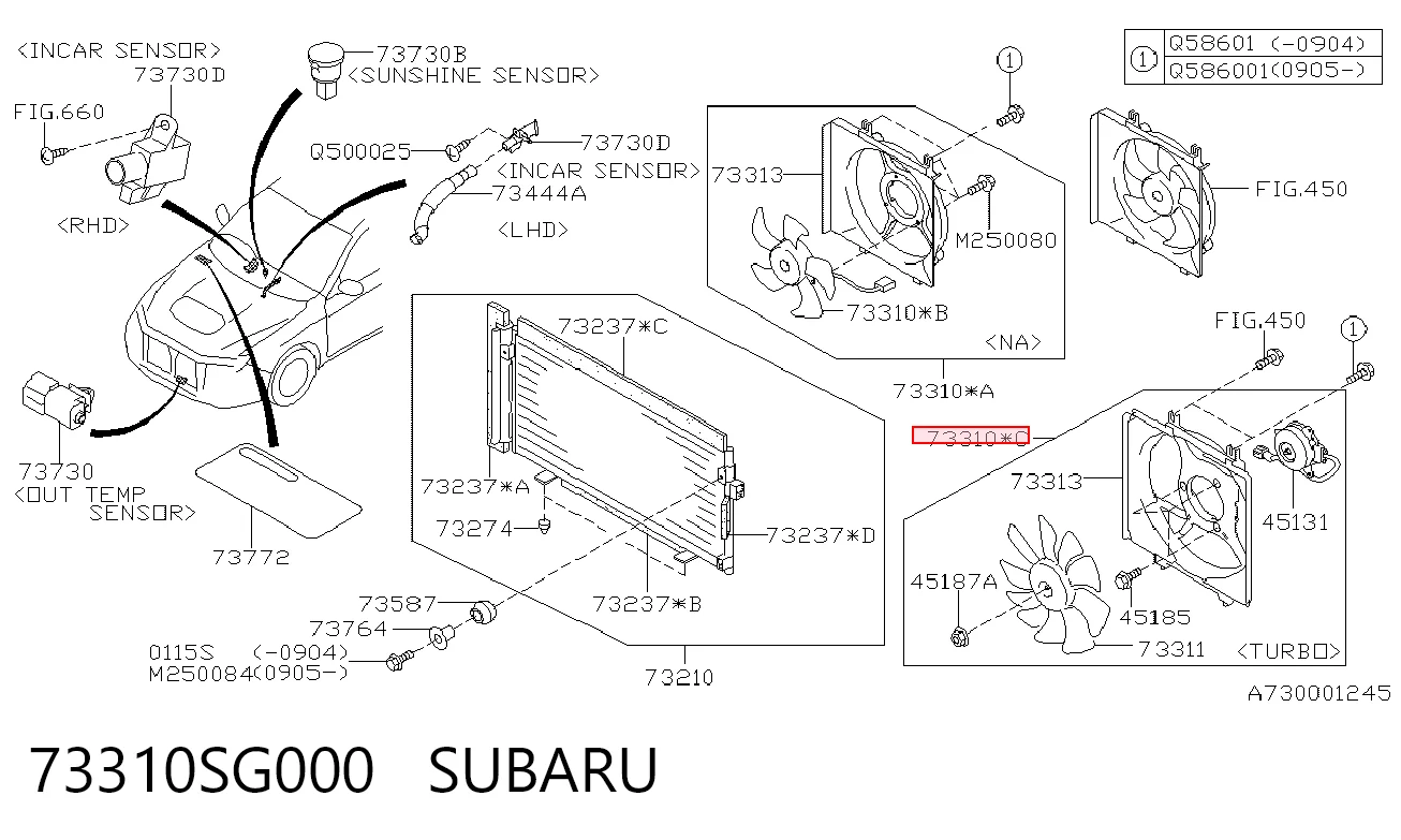 73310SG000 Subaru Difusor do radiador de esfriamento, montado com motor e roda de aletas