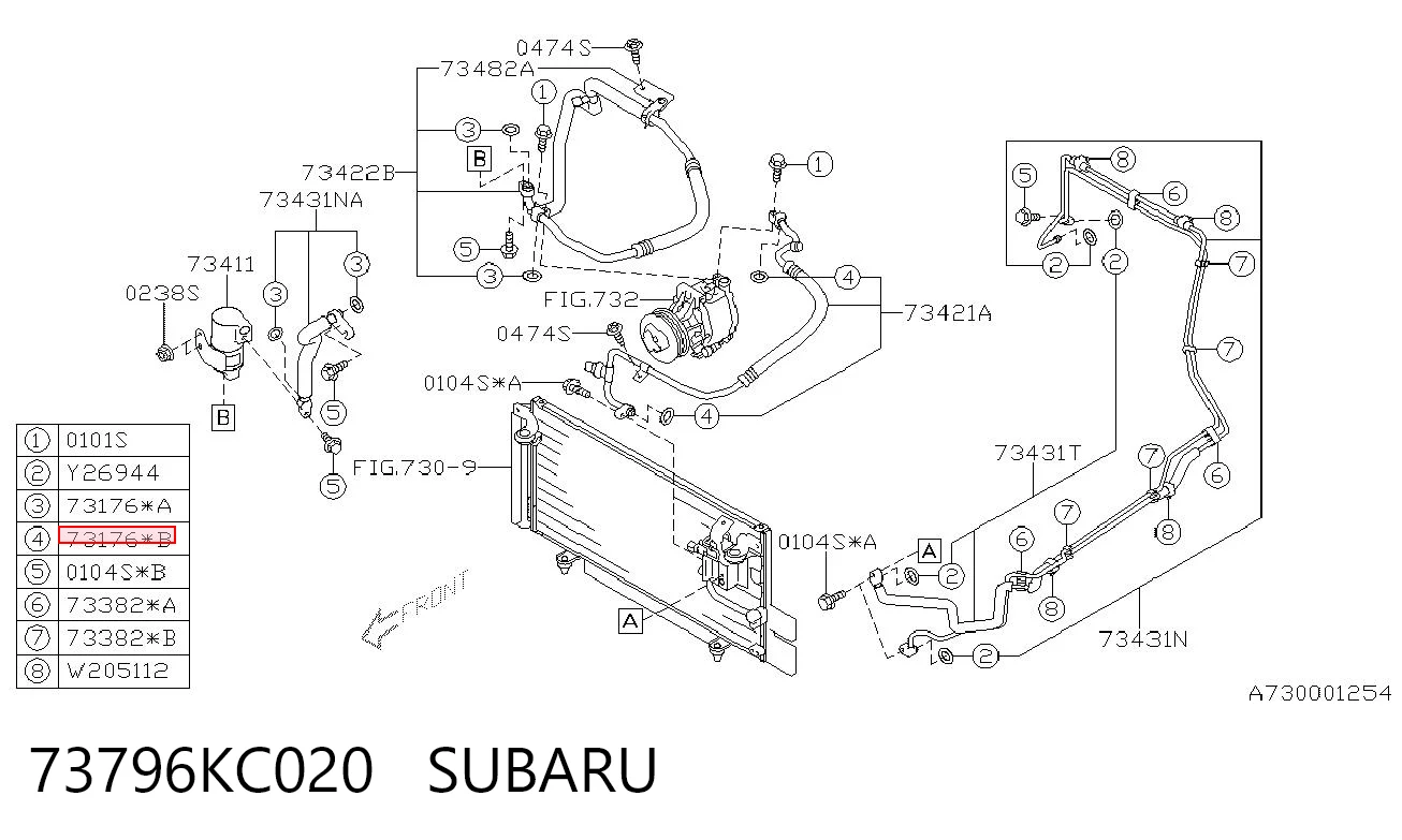 73796KC020 Subaru Vedante anular de tubo de aparelho de ar condicionado