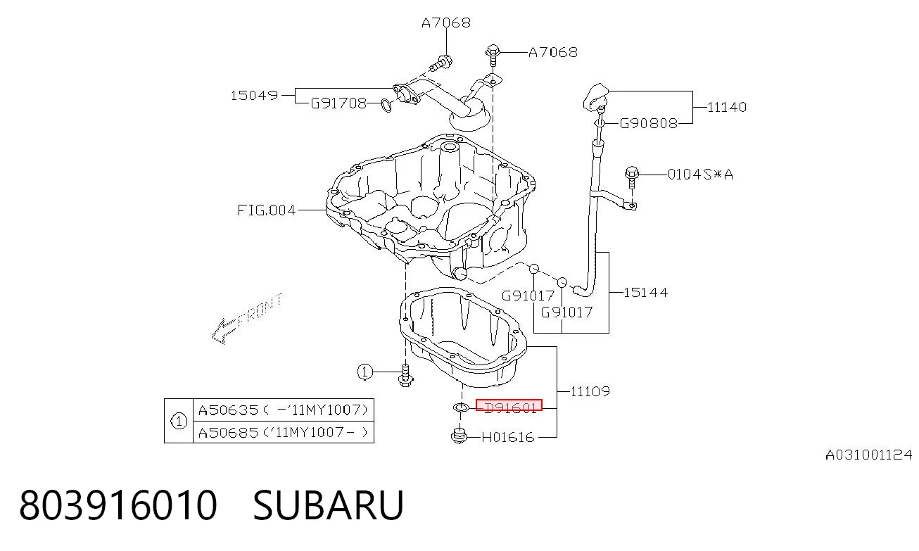 803916010 Subaru Vedante de rolha de panela de motor