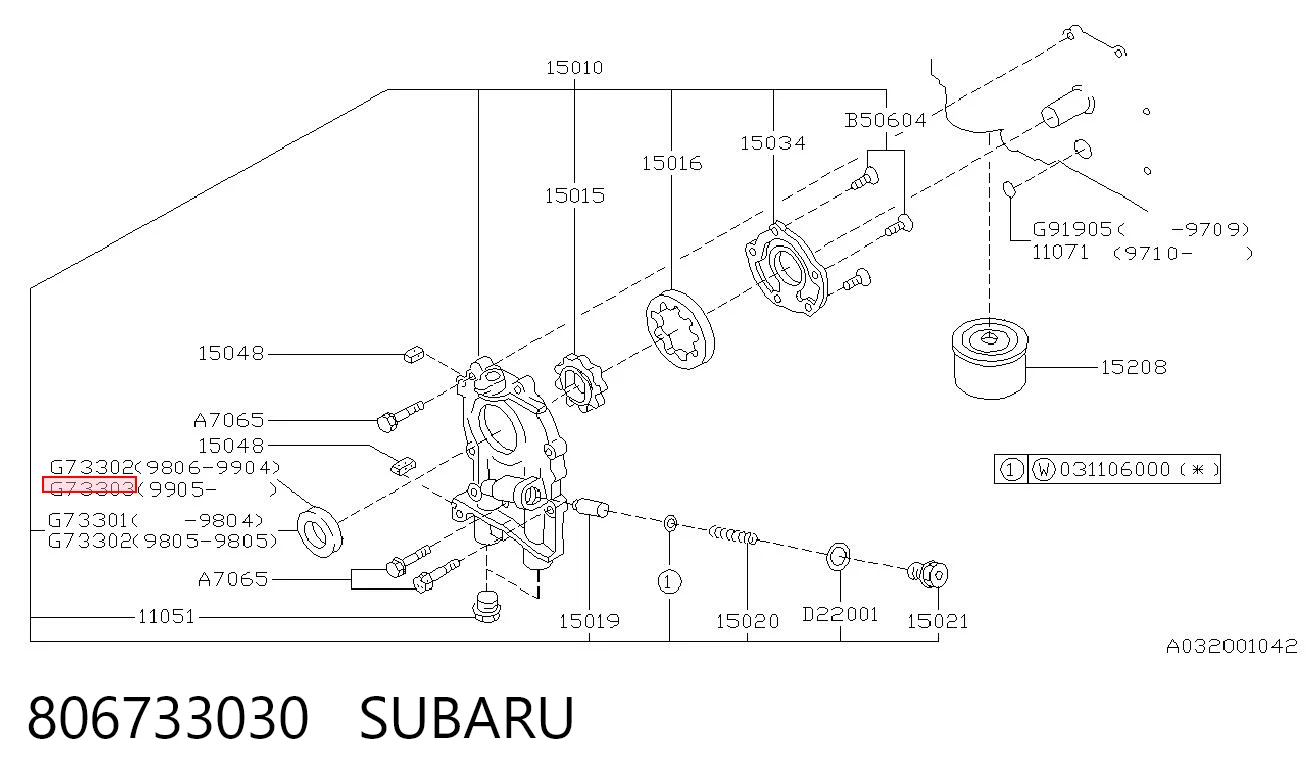 806733030 Subaru Vedação dianteira de cambota de motor