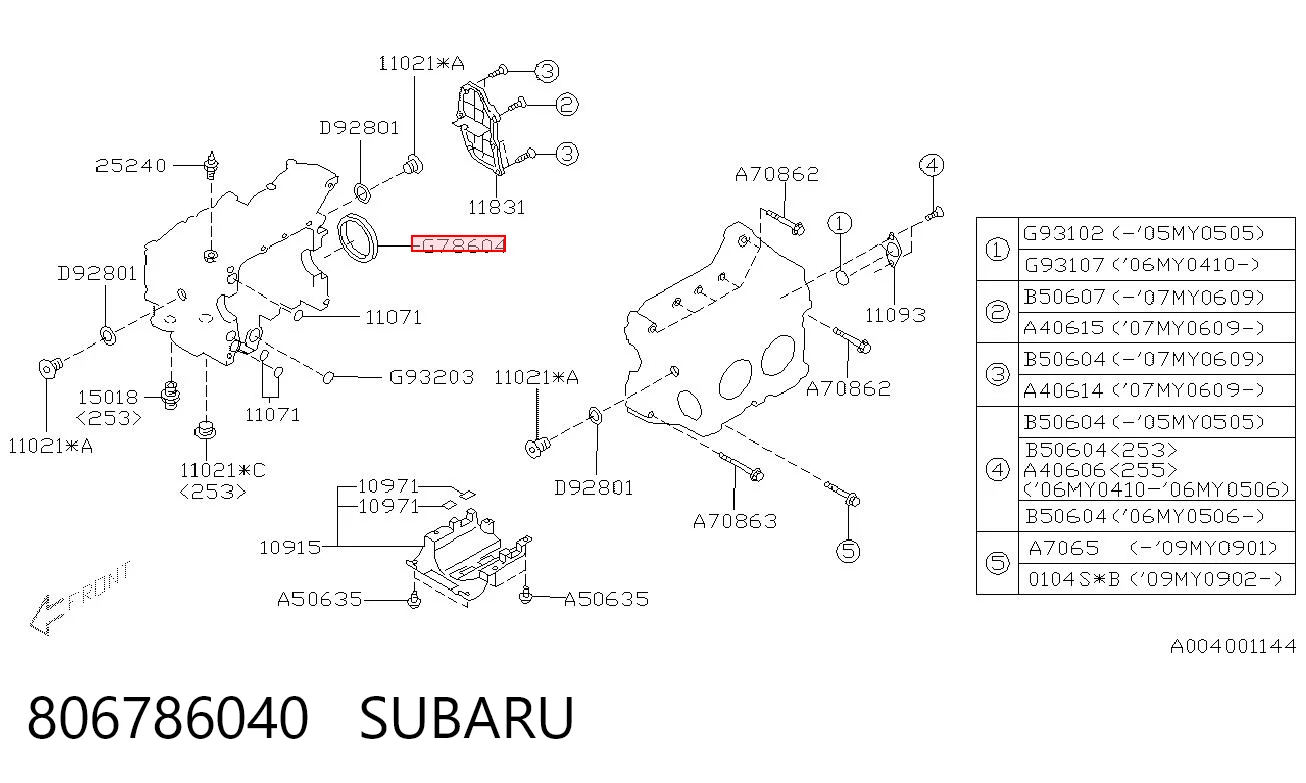 806786040 Subaru Vedação traseira de cambota de motor