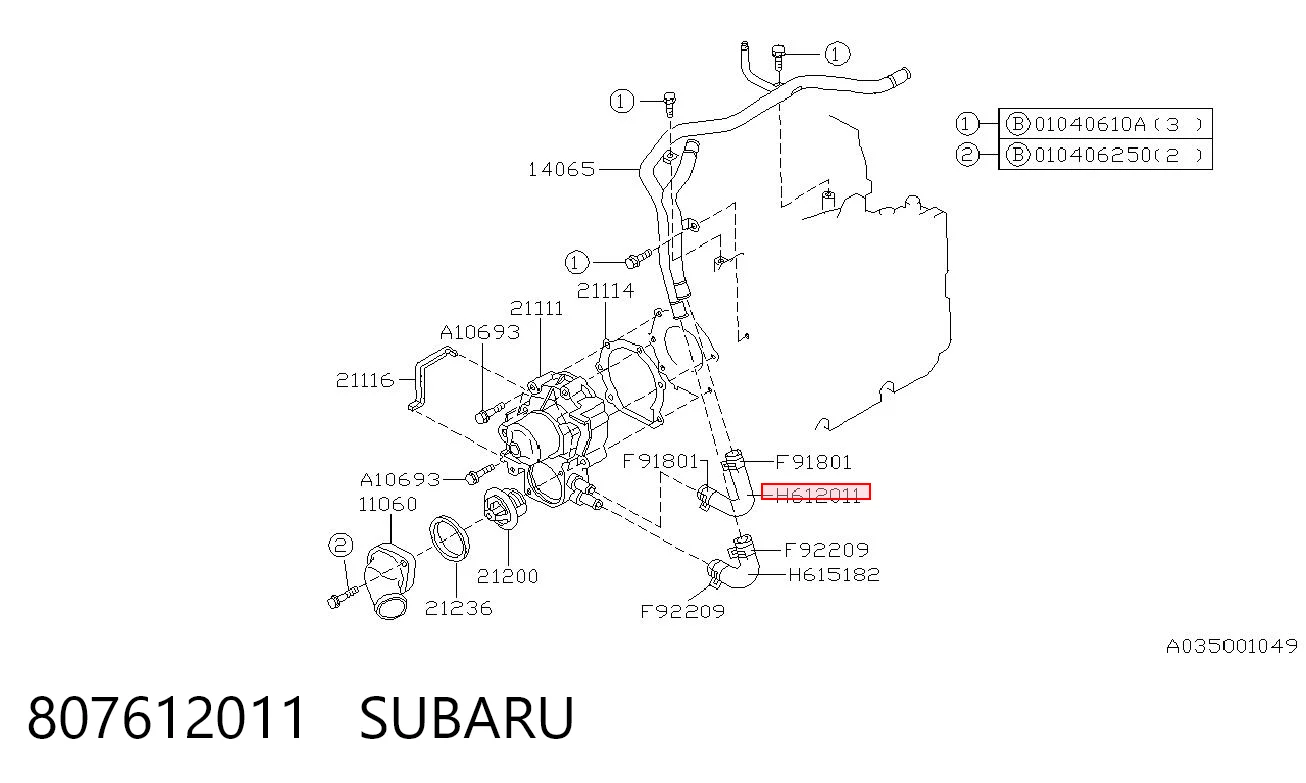 807612011 Subaru Mangueira (cano derivado) de bomba de água de injeção