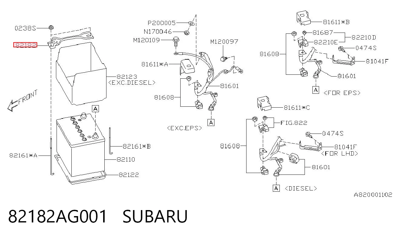 82182AG001 Subaru Fixação (suporte) de bateria recarregável