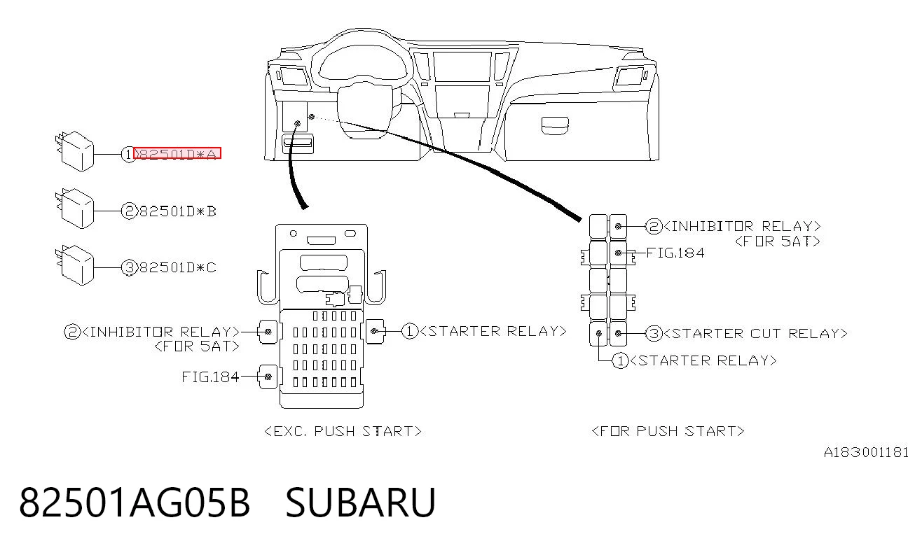 82501AG05B Subaru Relê de aparelho de ar condicionado