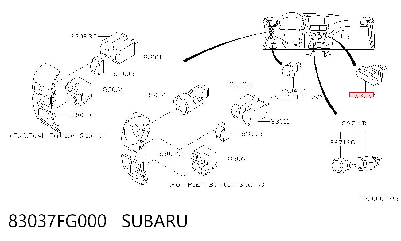 Botão de ativação do sinal de emergência Subaru Impreza III GH ao melhor preço