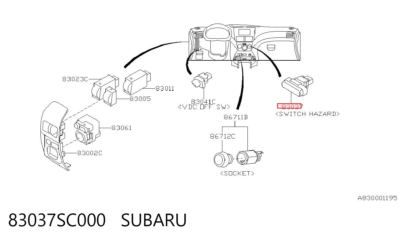 83037SC000 Subaru Botão de ativação do sinal de emergência