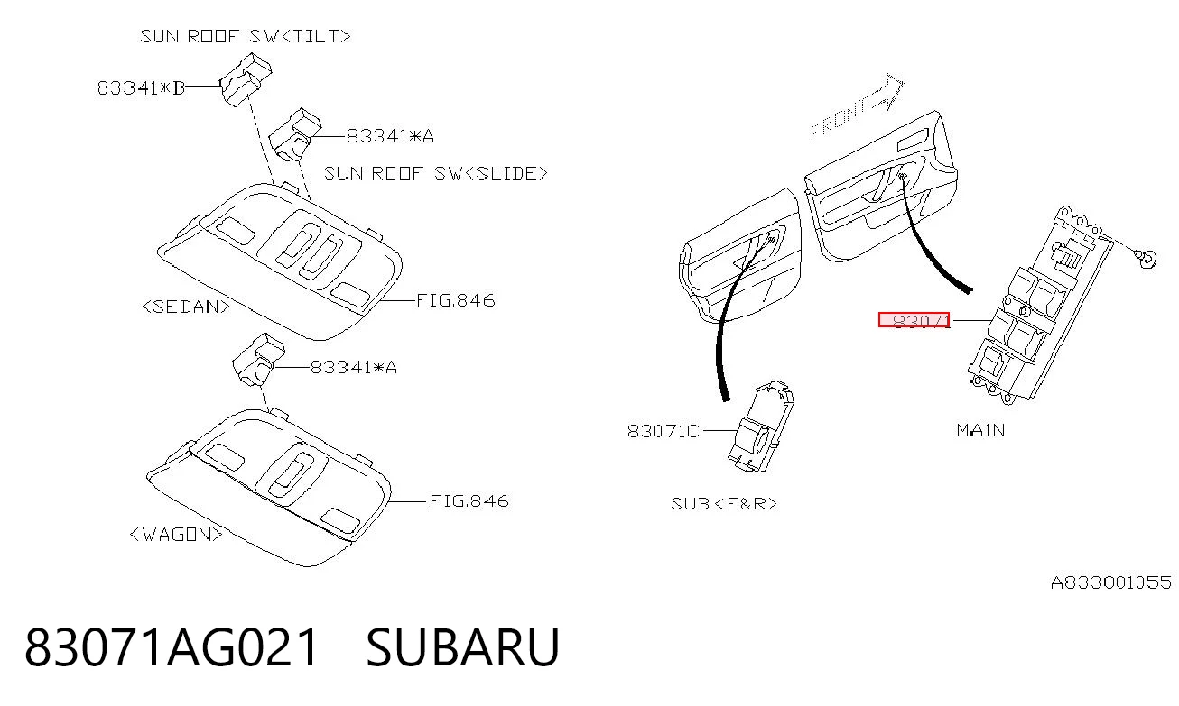 83071AG021 Subaru Unidade de botões dianteira esquerda de controlo de elevador de vidro