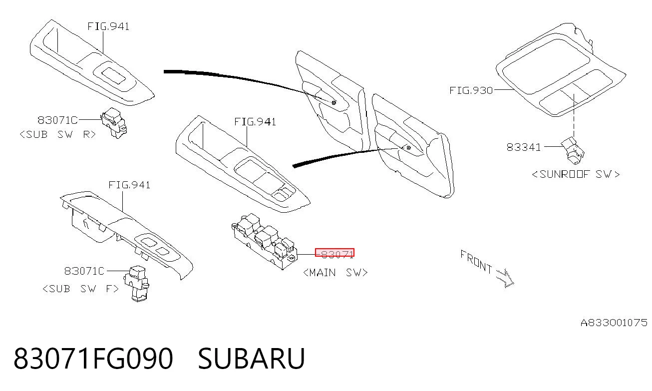 83071FG090 Subaru Unidade de botões dianteira esquerda de controlo de elevador de vidro
