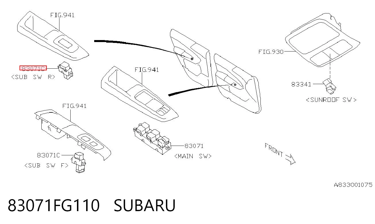 83071FG110 Subaru Unidade de botões traseira de controlo de elevador de vidro