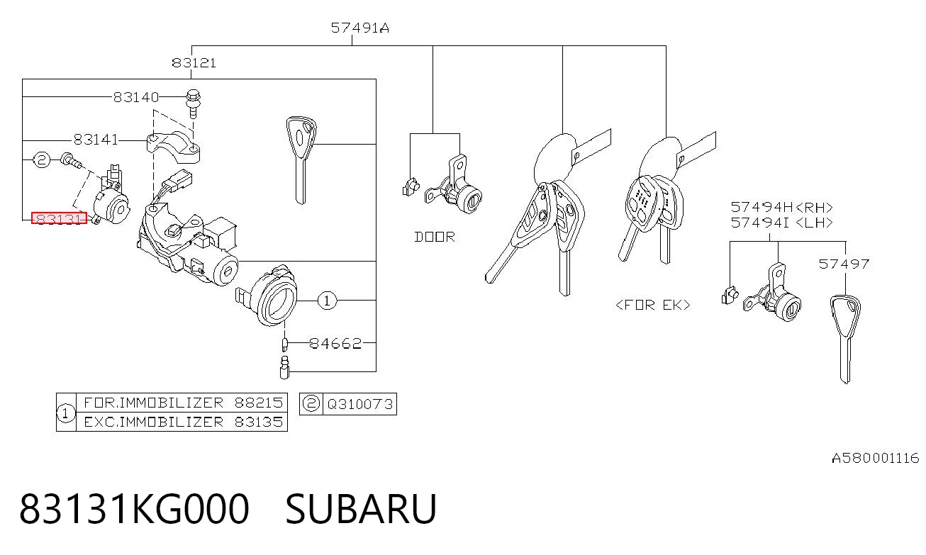 83131KG000 Subaru Fecho de ignição