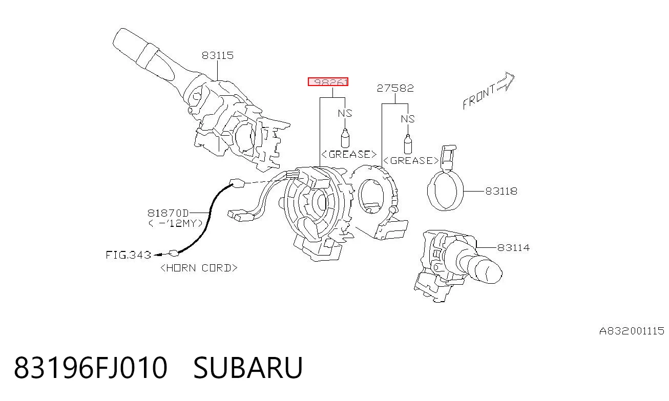 83196FJ010 Subaru Anel AIRBAG de contato, cabo plano do volante