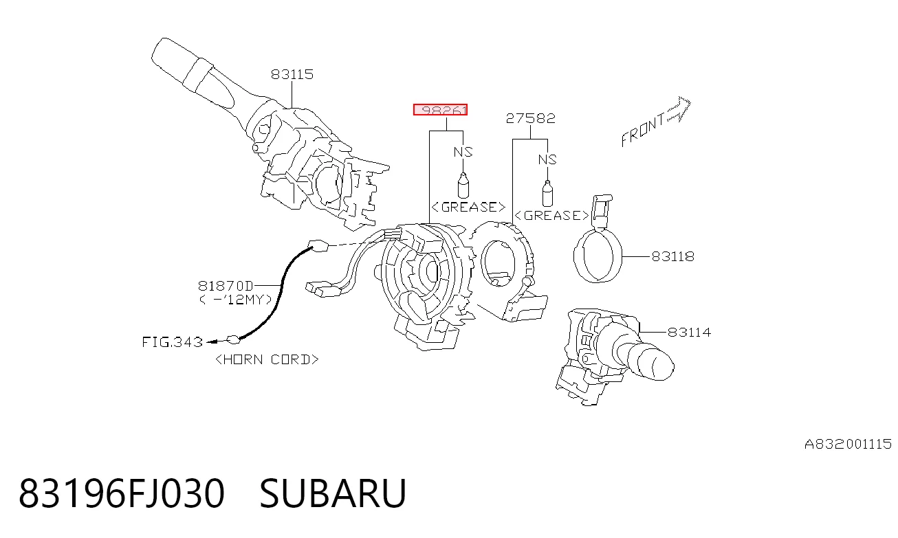 83196FJ030 Subaru Anel AIRBAG de contato, cabo plano do volante
