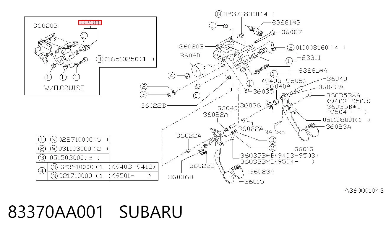 83370AA001 Subaru Sensor de ativação do sinal de parada