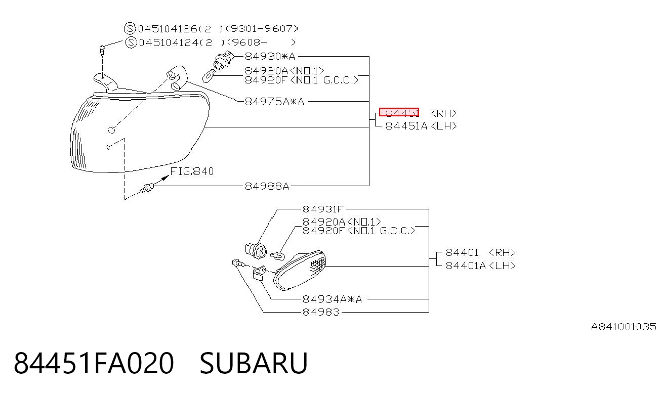 84451FA020 Subaru Posição dianteira direita
