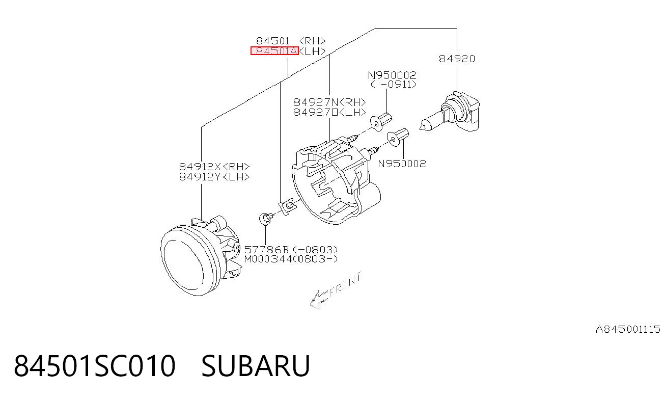 84501SC010 Subaru Luzes de nevoeiro esquerdas
