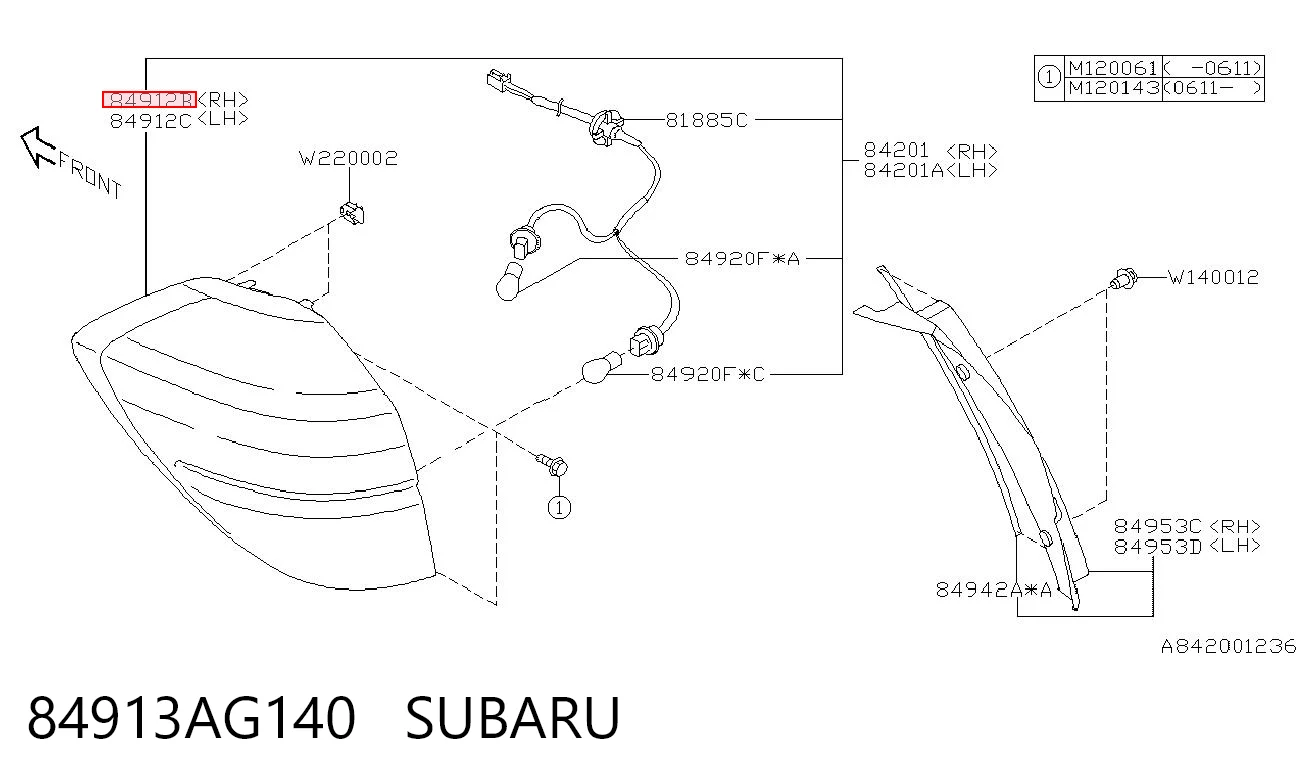 84913AG140 Subaru Lanterna traseira direita