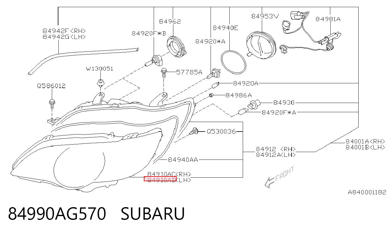 84990AG570 Subaru Vidro da luz esquerda