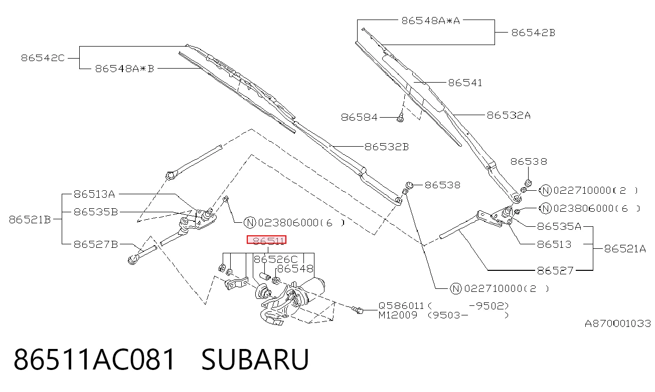 86511AC081 Subaru Motor de limpador pára-brisas do pára-brisas