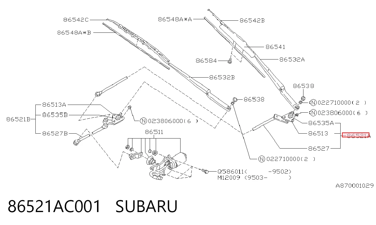 86521AC001 Subaru Trapézio de limpador pára-brisas esquerdo