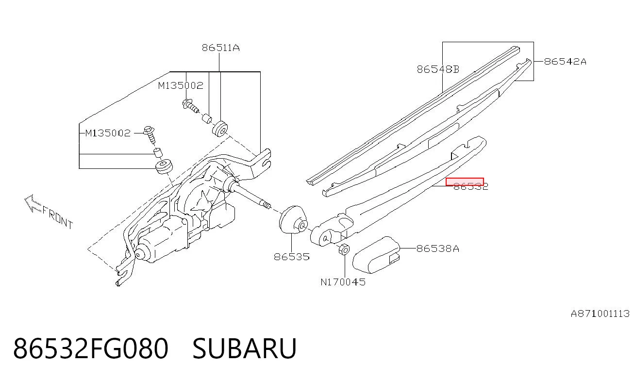 86532FG080 Subaru Braço de limpa-pára-brisas de vidro traseiro
