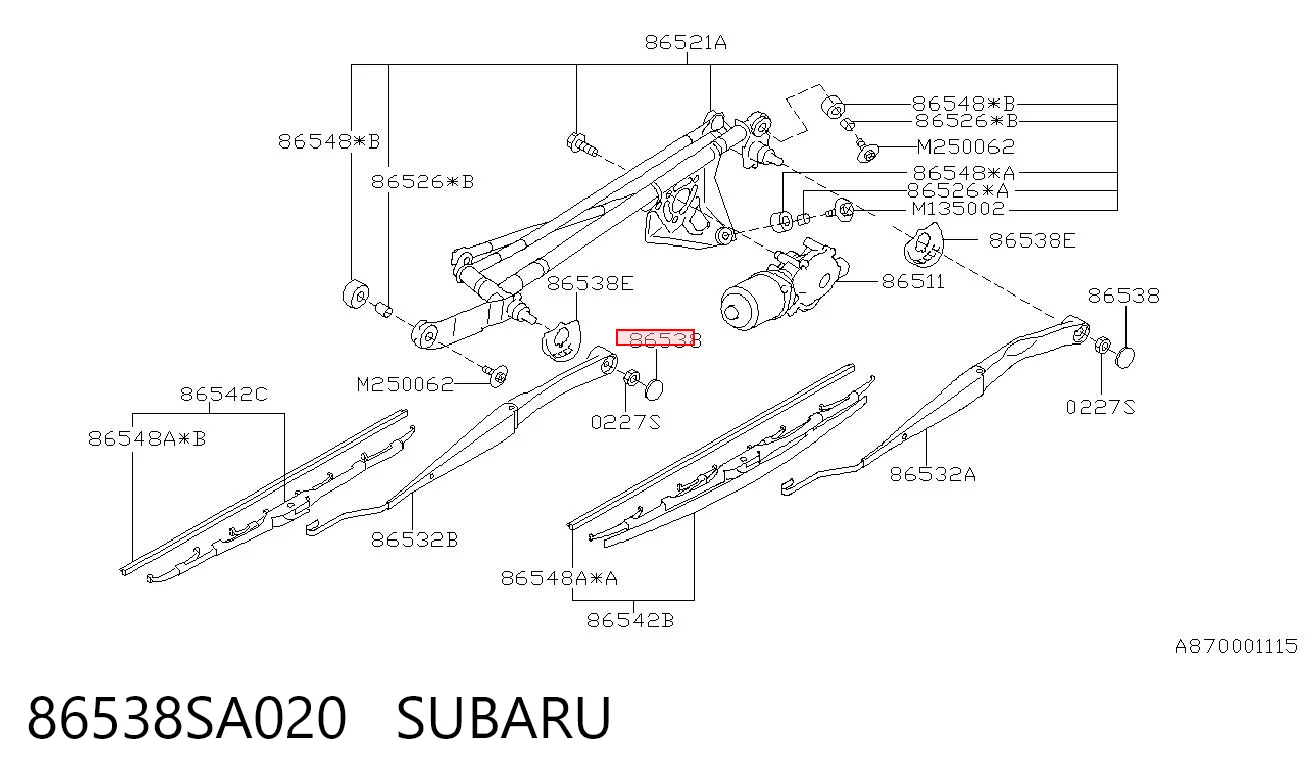 86538SA020 Subaru Tampão de porca de fixação do braço dianteiro de limpador de pára-brisa