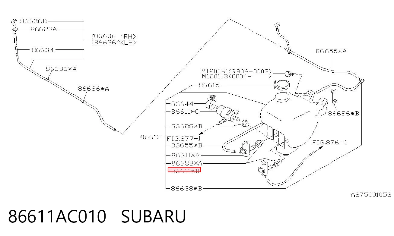 86611AC010 Subaru Bomba de motor de fluido para lavador de vidro traseiro
