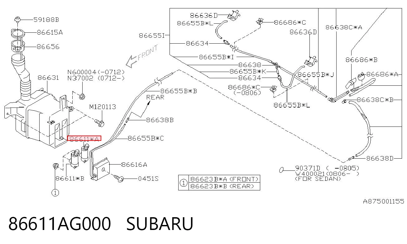 86611AG000 Subaru Bomba de motor de fluido para lavador de vidro traseiro