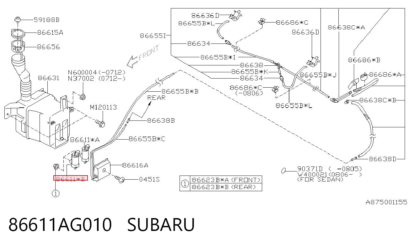 86611AG010 Subaru Bomba de motor de fluido para lavador de vidro dianteiro
