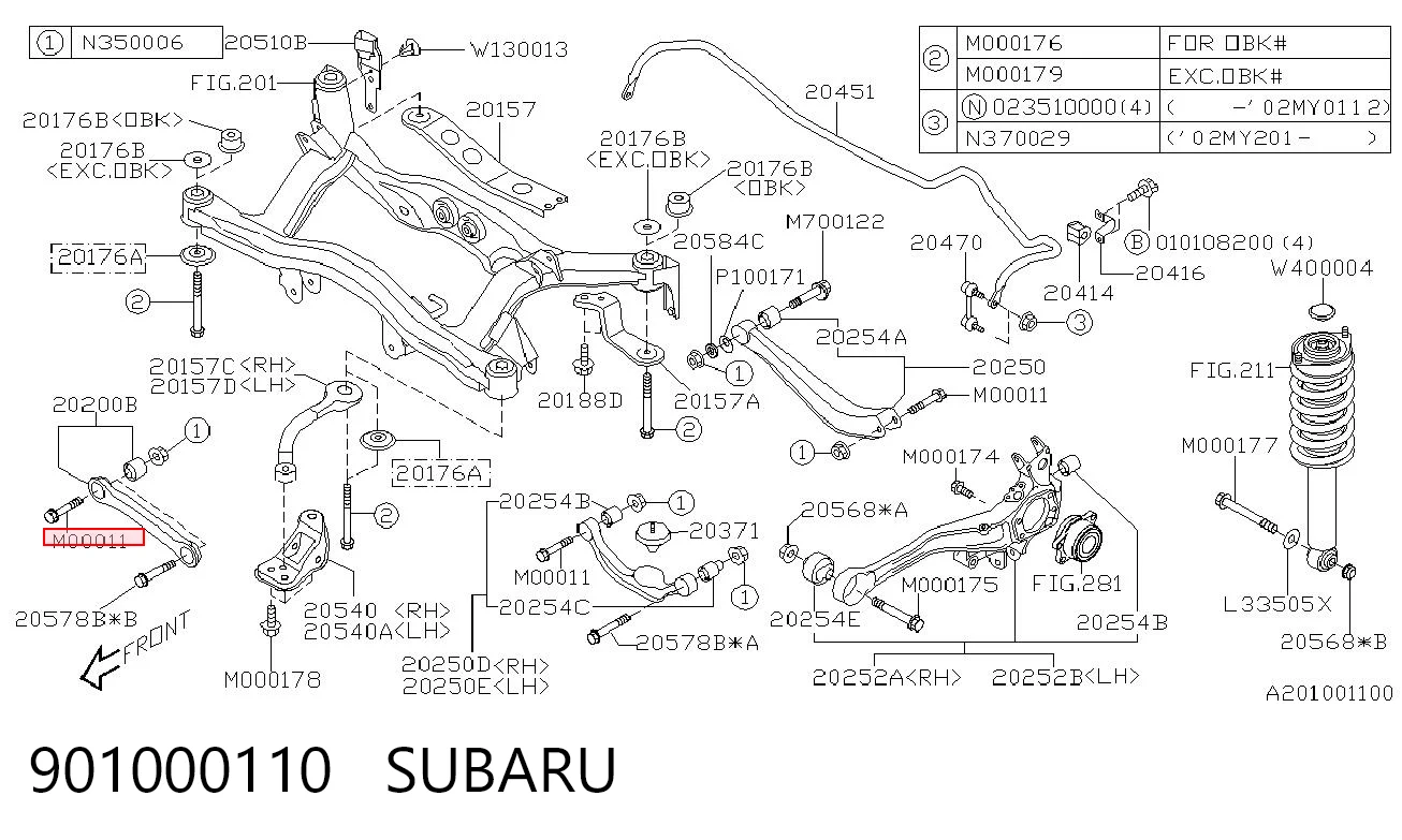 901000110 Subaru Parafuso de fixação do braço oscilante inferior traseiro, interno
