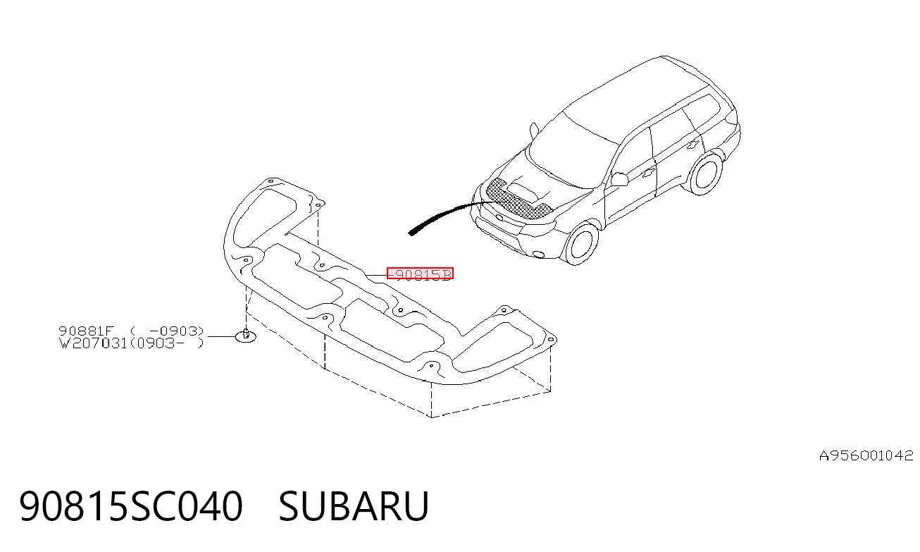 90815SC040 Subaru Isolamento de ruído da capota