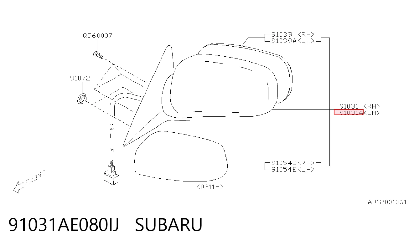 Espelho de retrovisão esquerdo Subaru Outback  B12, BE, BH ao melhor preço