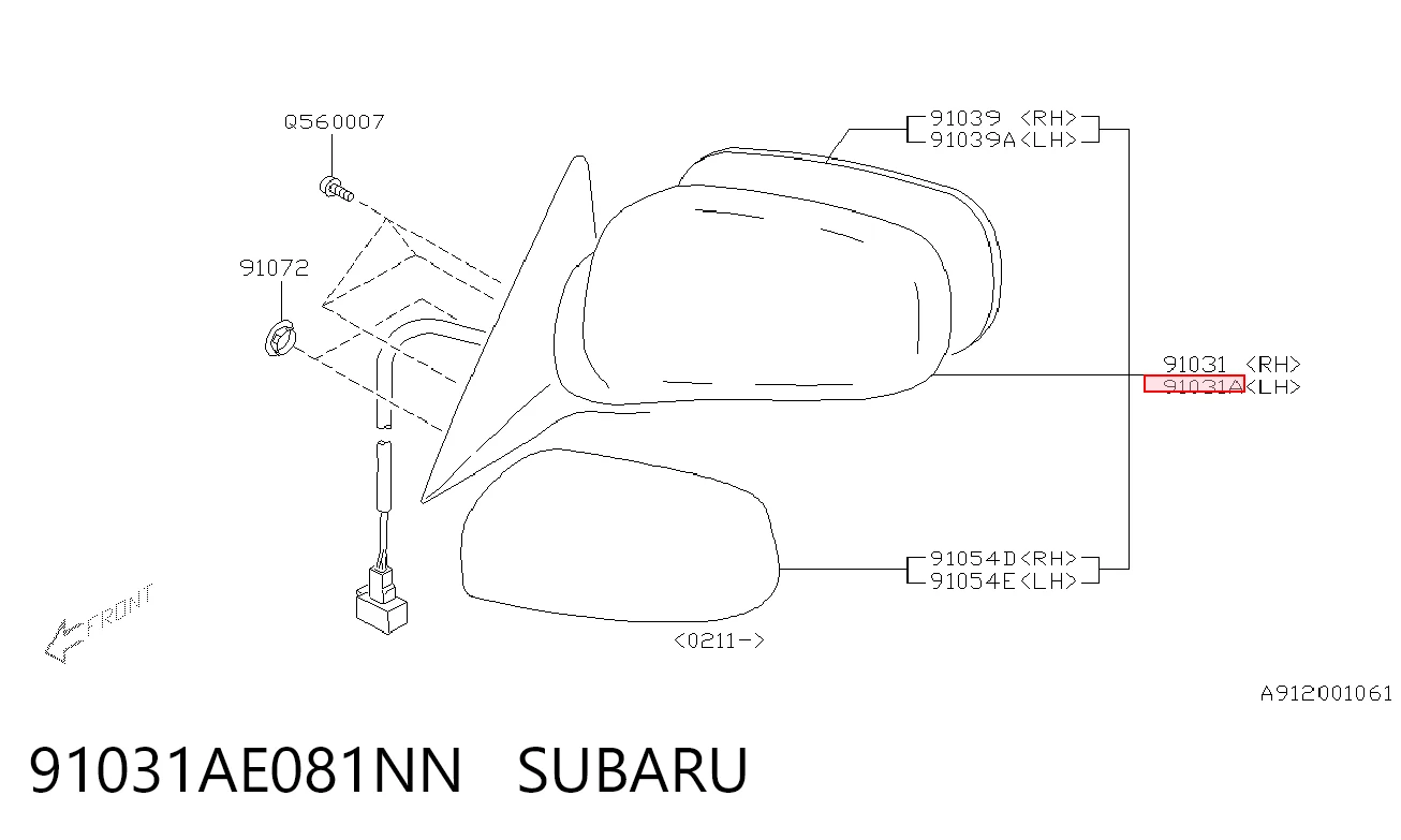 Espelho de retrovisão esquerdo para Subaru Outback B12, BE, BH