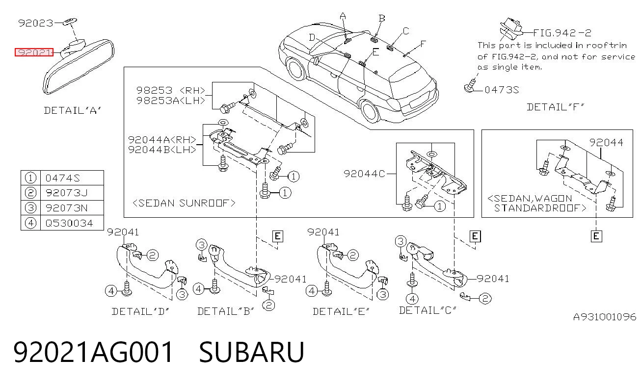 Espelho de salão interno para Subaru Outback III B13, BP